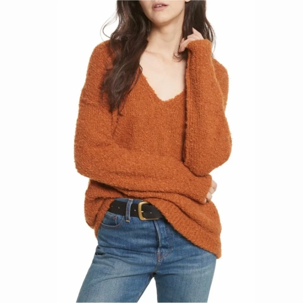 Free People Oversized V-Neck Alpaca‎ Blend Sweater XS